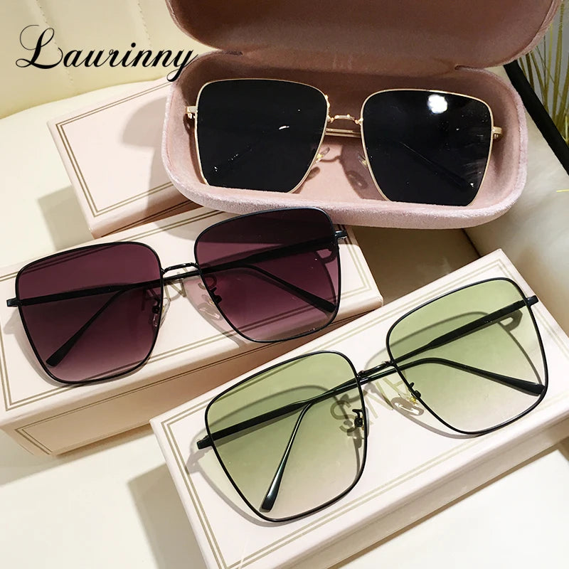 Women Brand Design Oversized Sunglasses Vintage Square Shades Eyewear Fashion Metal Frame Gradient Lens Sun Glasses Female UV400