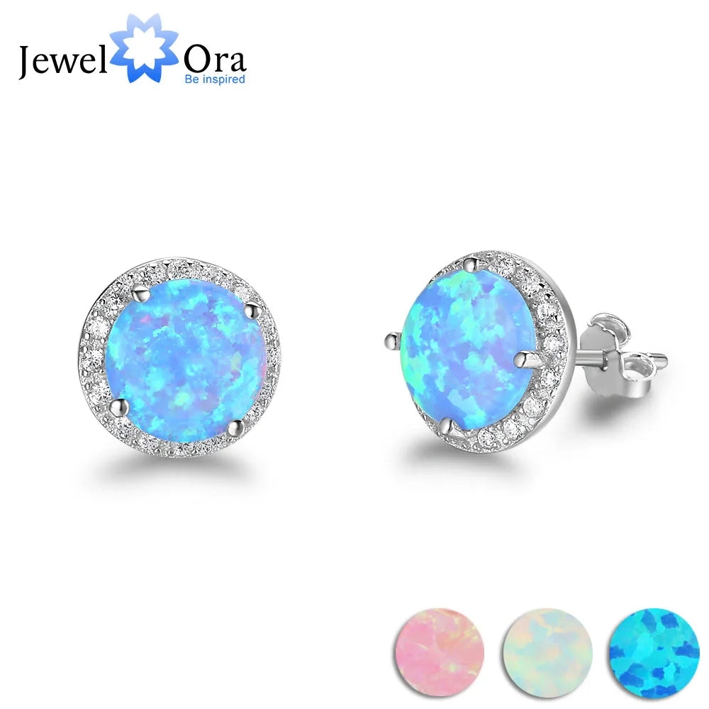 Blue Opal Stone Sterling Silver Stud Earrings