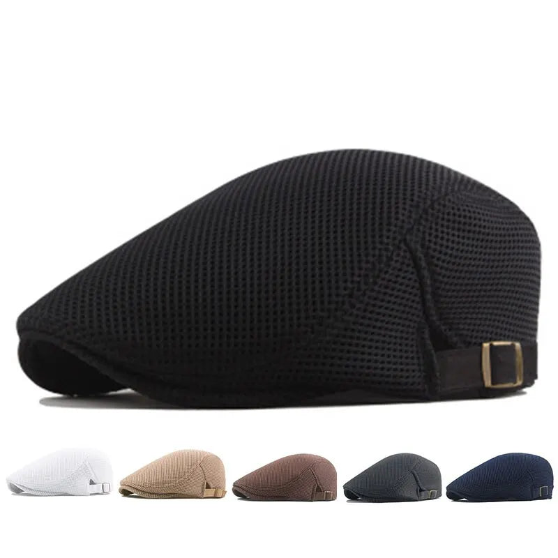 Men Mesh Newsboy Caps British Painters Hats Spring and Summer Ventilate Berets Adjustable Flat Cap Hip Hop Berets