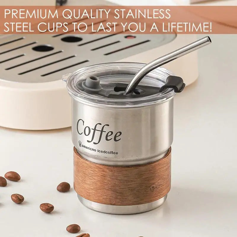 Stainless Steel Coffee Mug With Lid And Straw