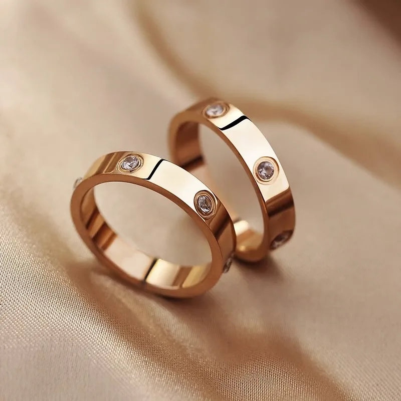 Trendy Shiny Zircon Stainless Steel Rings