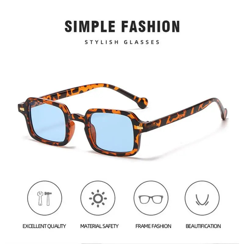 Fashion Square Sunglasses Women Anti-glare Retro Rivets Decoration Gradient Shades UV400 Men Leopard Blue Sports Sunglasses