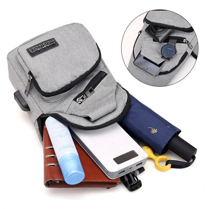 Multi-functional Chest Bag Large Capacity Men's Shoulder Bag Solid Color Multi-pocket Crossbody Travel Fashion New Travel Bags