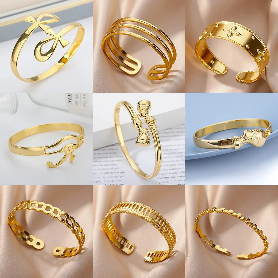 Stainless Steel Bracelet Bangle For Women Men Vintage Gold Color Egyptian Nefertiti Bangle 2024 Trend Boho Jewelry Couple Gift