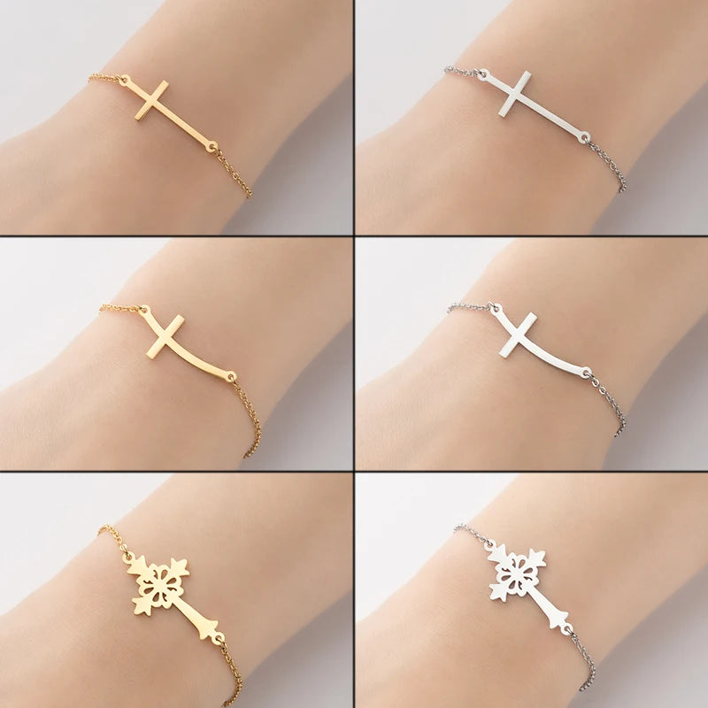 Yiustar Religious Christian Cross Hand Bracelets for Women Minimalist Stainless Steel  Bracelets 2024 New Year Jewelry Gift