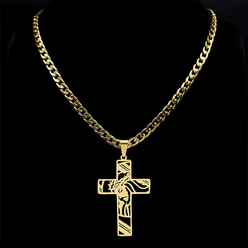 Hip Hop Punk Crown of Thorns Jesus Cross Necklace